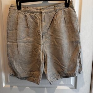 Vintage American Eagle Shorts Mens 34 Tan FITS 32 Linen Textured Pleated 90s‎